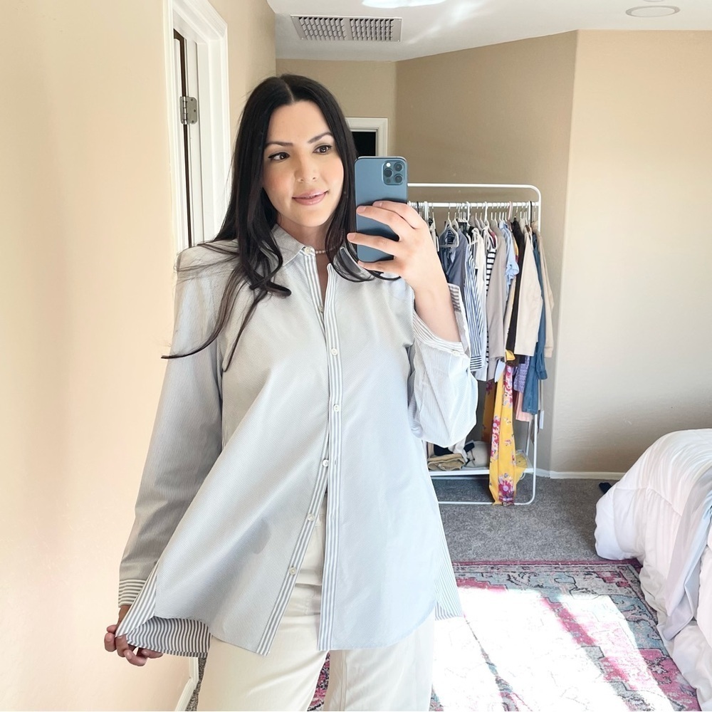 J. Jill Blue Striped Button Up Collared Shirt